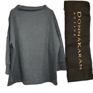 Donna Karan Active Gray High Collar Cold Shoulders Size Medium Sweatshirt